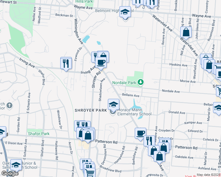 map of restaurants, bars, coffee shops, grocery stores, and more near 805 Wilmington Avenue in Dayton