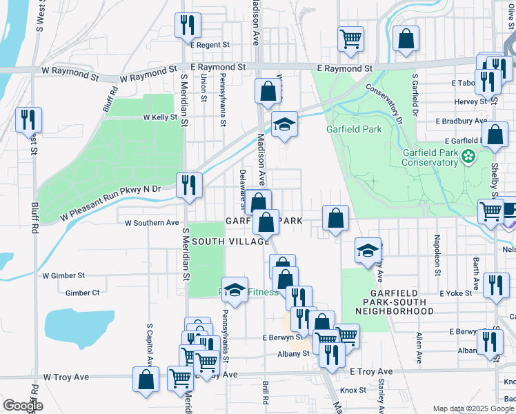 map of restaurants, bars, coffee shops, grocery stores, and more near in Indianapolis