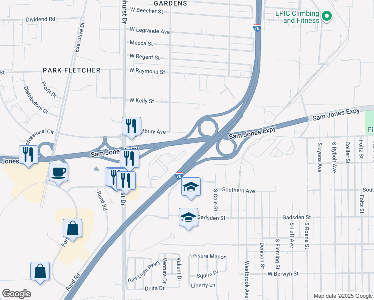 map of restaurants, bars, coffee shops, grocery stores, and more near 4930 Edinborough Lane in Indianapolis