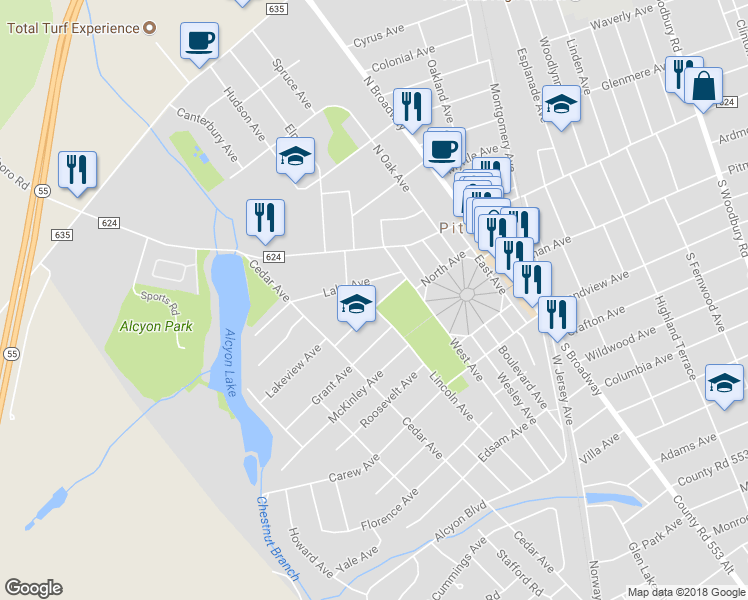 map of restaurants, bars, coffee shops, grocery stores, and more near 250 Cleveland Avenue in Pitman
