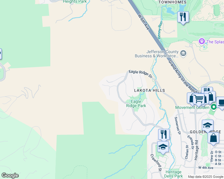 map of restaurants, bars, coffee shops, grocery stores, and more near 832 Marston Trail in Golden