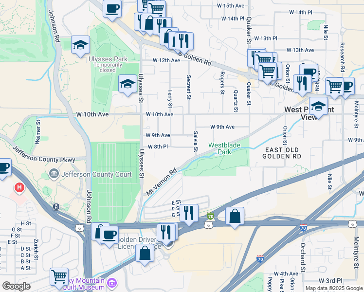 map of restaurants, bars, coffee shops, grocery stores, and more near 16897 West 8th Place in Golden