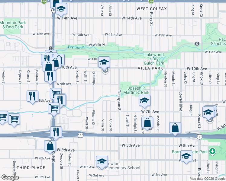map of restaurants, bars, coffee shops, grocery stores, and more near 860 Utica Street in Denver