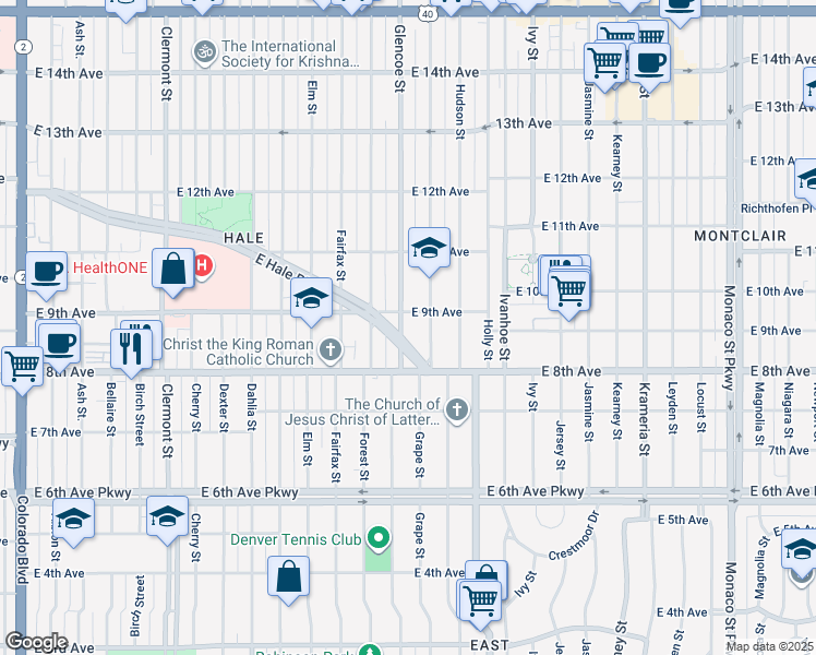 map of restaurants, bars, coffee shops, grocery stores, and more near 868 Glencoe Street in Denver