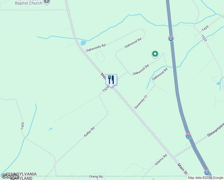 map of restaurants, bars, coffee shops, grocery stores, and more near 17308 Susquehanna Trail South in New Freedom