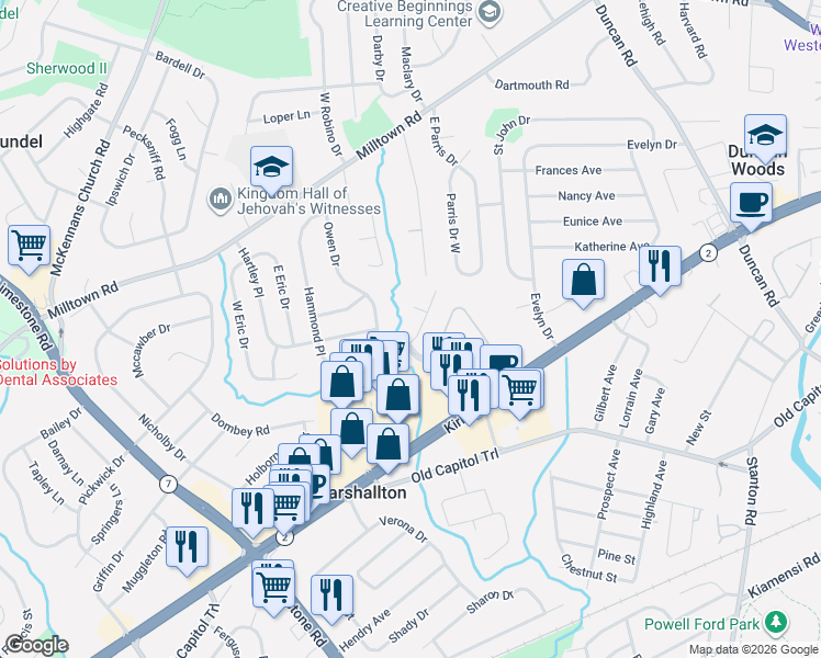 map of restaurants, bars, coffee shops, grocery stores, and more near 2307 Hammond Place in Wilmington