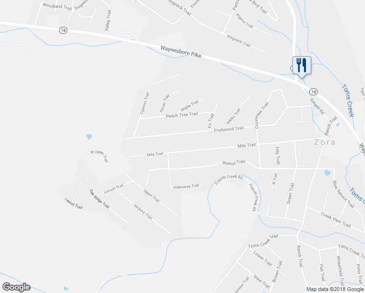 map of restaurants, bars, coffee shops, grocery stores, and more near 68 Mile Trail in Fairfield