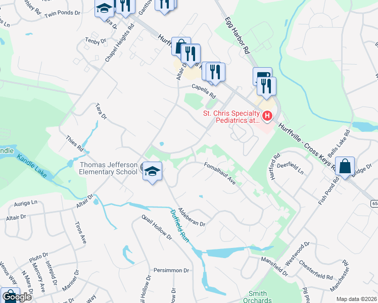 map of restaurants, bars, coffee shops, grocery stores, and more near 33 Regulus Drive in Washington Township