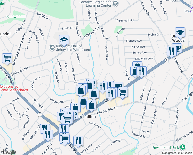 map of restaurants, bars, coffee shops, grocery stores, and more near 2307 Hammond Place in Wilmington
