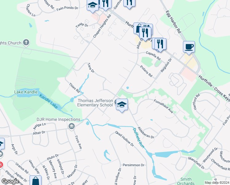 map of restaurants, bars, coffee shops, grocery stores, and more near 94 Altair Drive in Washington Township