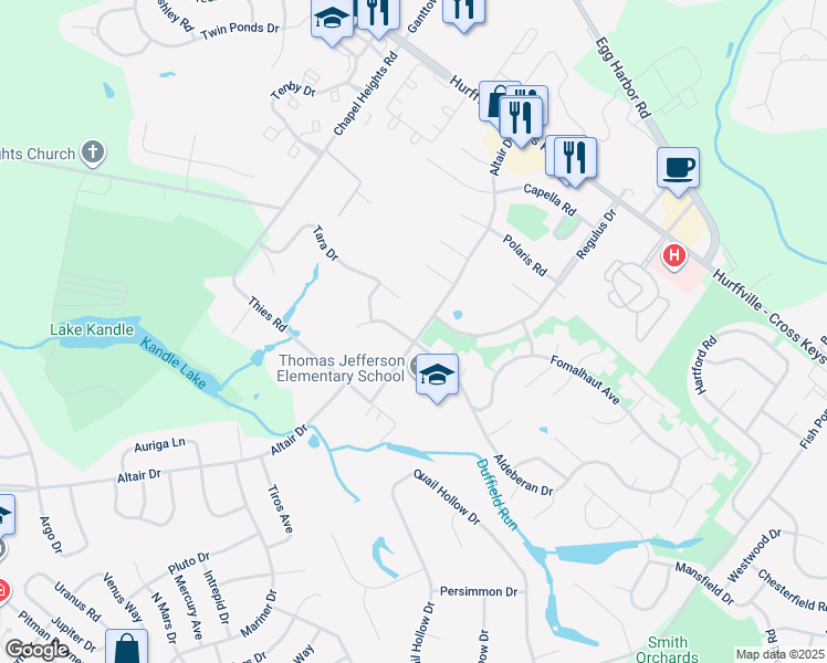 map of restaurants, bars, coffee shops, grocery stores, and more near 94 Altair Drive in Washington Township