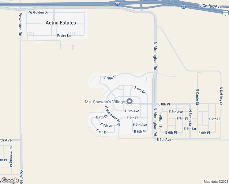 map of restaurants, bars, coffee shops, grocery stores, and more near 896 North Vandriver Way in Aurora