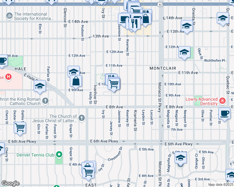 map of restaurants, bars, coffee shops, grocery stores, and more near 900 Jersey Street in Denver
