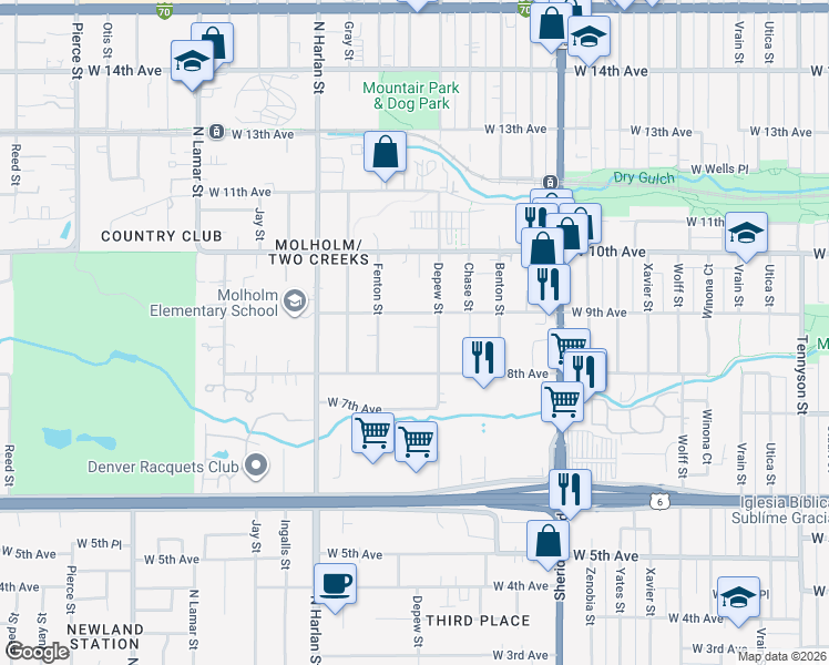 map of restaurants, bars, coffee shops, grocery stores, and more near 865 Depew Street in Lakewood