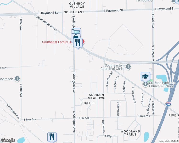 map of restaurants, bars, coffee shops, grocery stores, and more near 2648 Foxbriar Place in Indianapolis