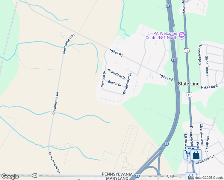 map of restaurants, bars, coffee shops, grocery stores, and more near 15524 Camden Drive in Greencastle