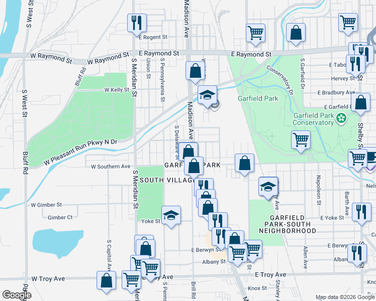 map of restaurants, bars, coffee shops, grocery stores, and more near in Indianapolis