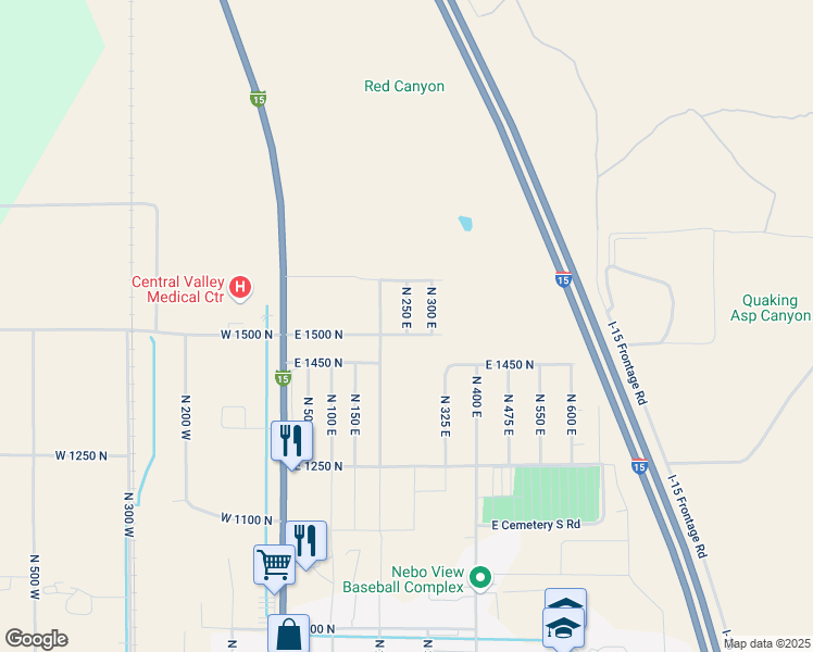 map of restaurants, bars, coffee shops, grocery stores, and more near 1585 North 250 East in Nephi