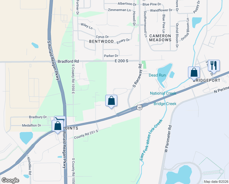 map of restaurants, bars, coffee shops, grocery stores, and more near 275 Double Creek Drive in Indianapolis