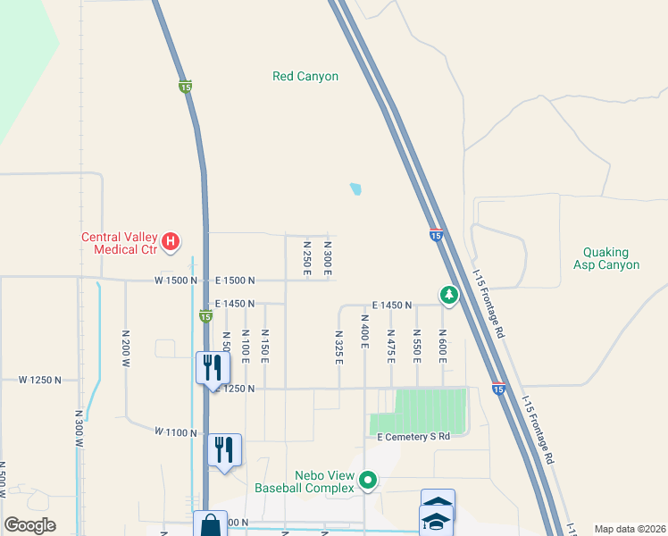 map of restaurants, bars, coffee shops, grocery stores, and more near 1536 North 300 East in Nephi