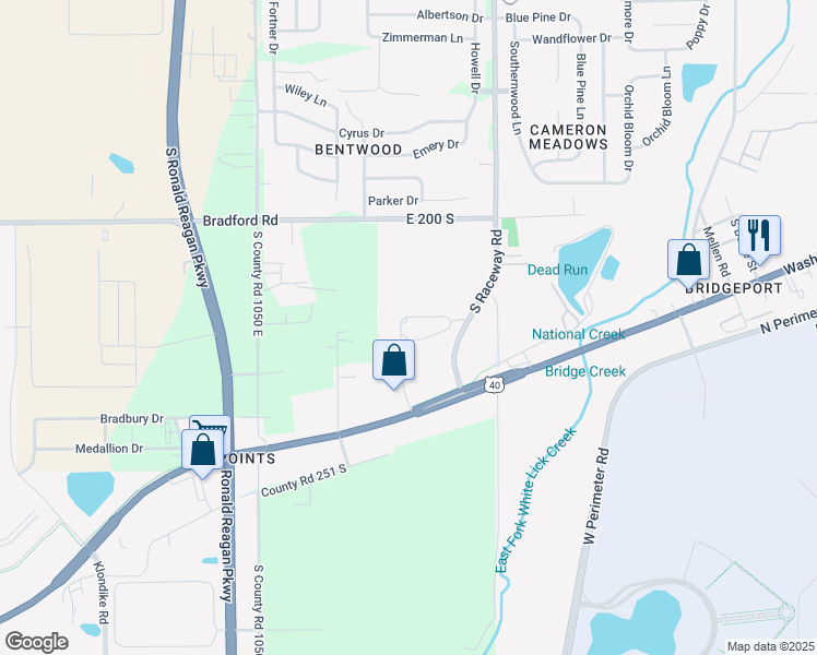 map of restaurants, bars, coffee shops, grocery stores, and more near 275 Double Creek Drive in Indianapolis