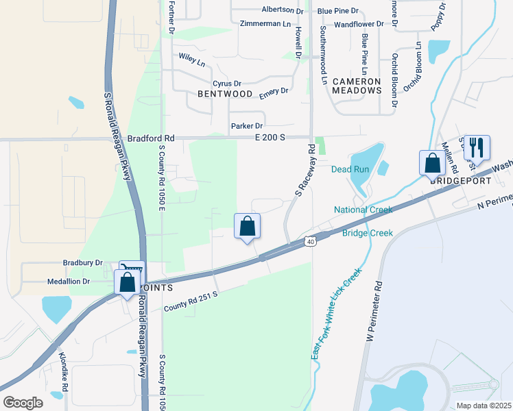 map of restaurants, bars, coffee shops, grocery stores, and more near 275 Double Creek Drive in Indianapolis