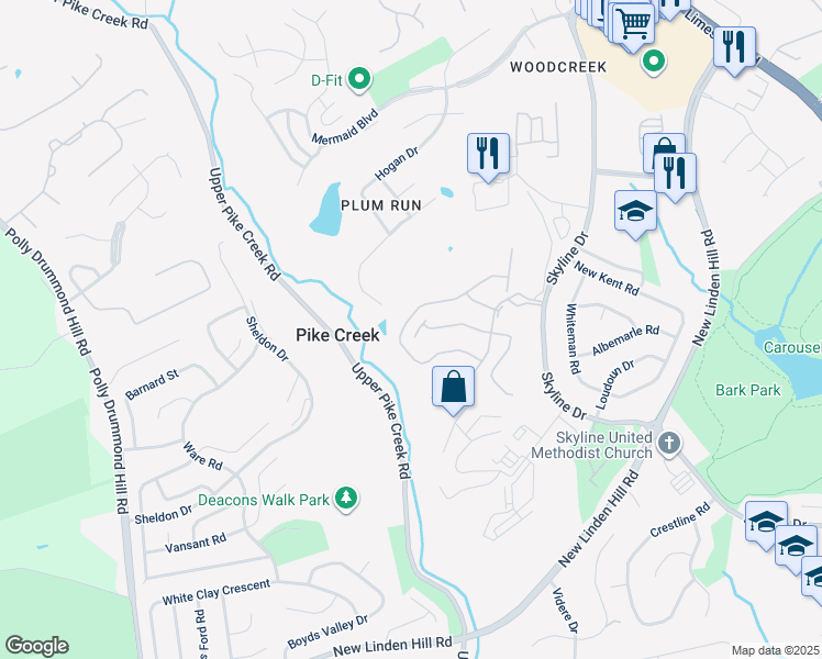 map of restaurants, bars, coffee shops, grocery stores, and more near 5459 Pinehurst Drive in Wilmington