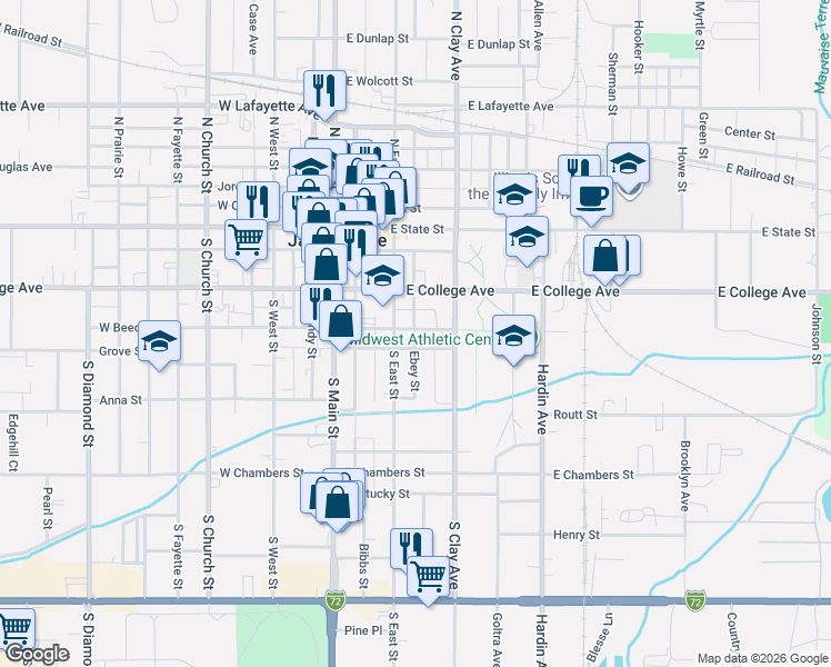 map of restaurants, bars, coffee shops, grocery stores, and more near 401-435 E Water St in Jacksonville