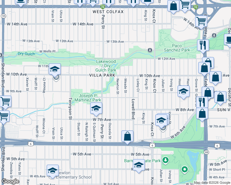map of restaurants, bars, coffee shops, grocery stores, and more near 863 Newton Street in Denver
