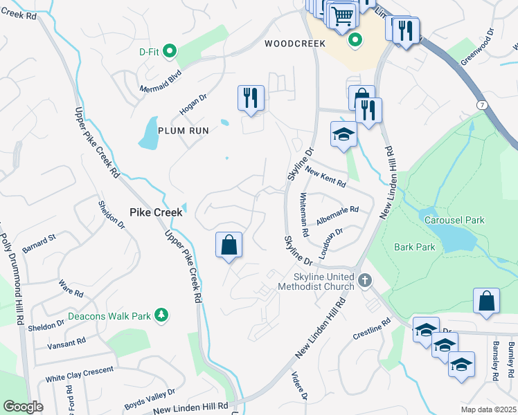 map of restaurants, bars, coffee shops, grocery stores, and more near 3246 Brookline Drive in Wilmington