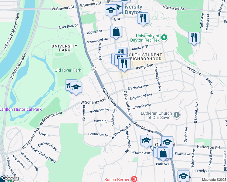 map of restaurants, bars, coffee shops, grocery stores, and more near 218 Far Hills Avenue in Dayton