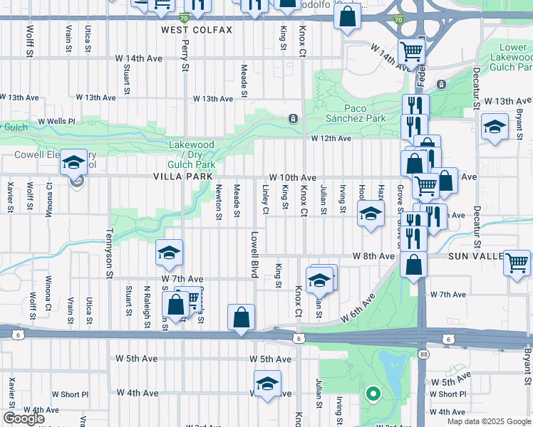map of restaurants, bars, coffee shops, grocery stores, and more near 906 Linley Court in Denver