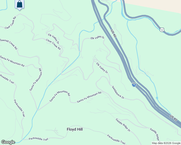 map of restaurants, bars, coffee shops, grocery stores, and more near 93 Fawn Creek Lane in Evergreen