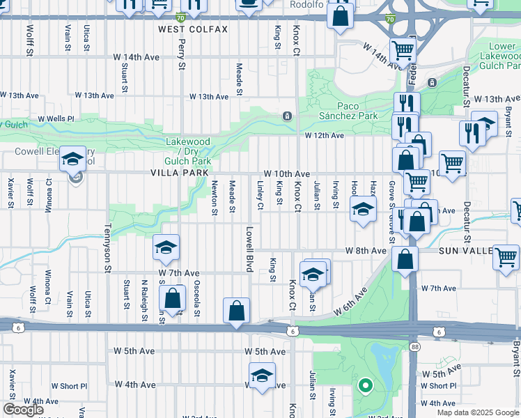map of restaurants, bars, coffee shops, grocery stores, and more near 944 Linley Court in Denver