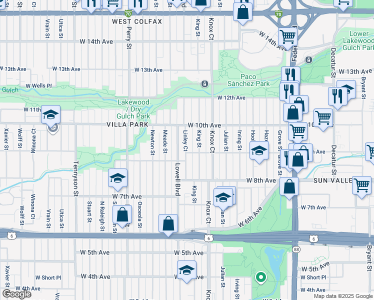 map of restaurants, bars, coffee shops, grocery stores, and more near 906 Linley Court in Denver