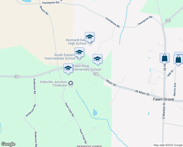 map of restaurants, bars, coffee shops, grocery stores, and more near 504 Main Street in Fawn Grove