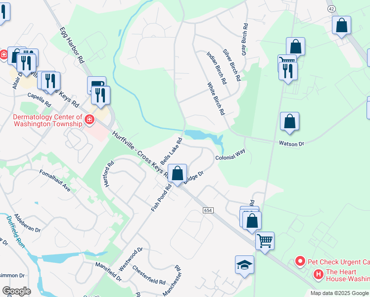 map of restaurants, bars, coffee shops, grocery stores, and more near 41 Bridge Drive in BLACKWOOD