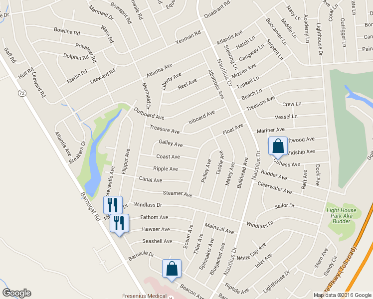 map of restaurants, bars, coffee shops, grocery stores, and more near 1183 Galley Avenue in Stafford Township
