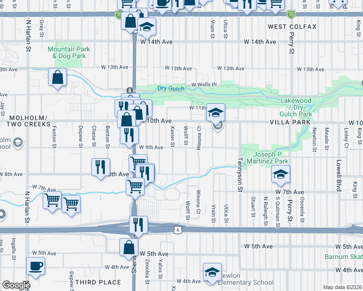 map of restaurants, bars, coffee shops, grocery stores, and more near 946 Xavier Street in Denver