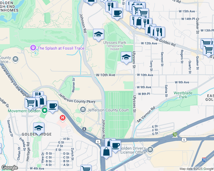 map of restaurants, bars, coffee shops, grocery stores, and more near 17414 West 10th Avenue in Golden