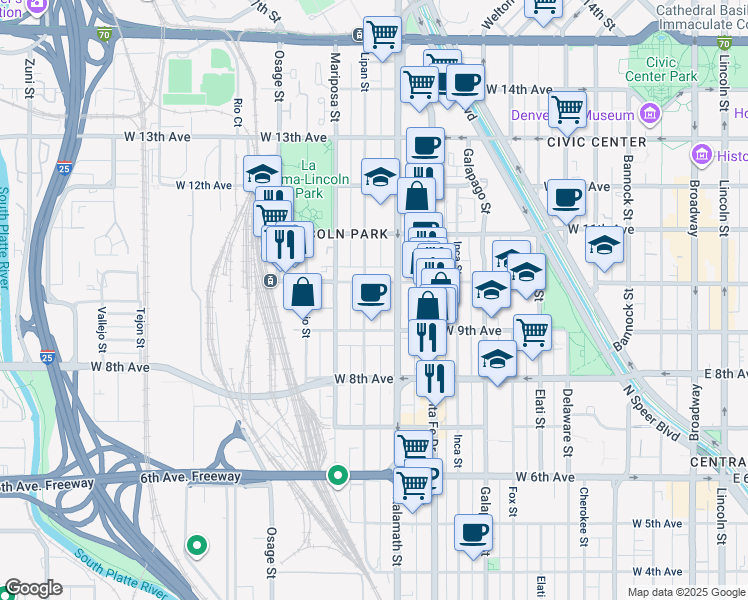 map of restaurants, bars, coffee shops, grocery stores, and more near 978 Lipan Street in Denver