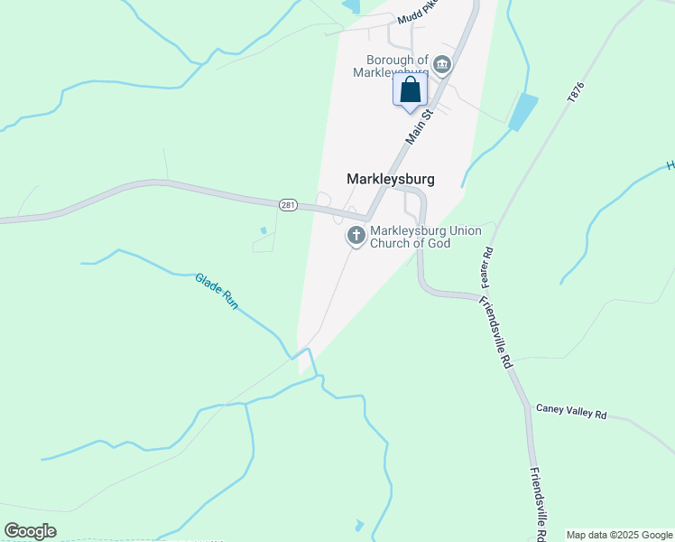 map of restaurants, bars, coffee shops, grocery stores, and more near 131 Brown Hill Road in Markleysburg