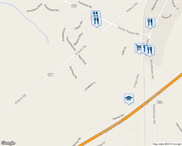 map of restaurants, bars, coffee shops, grocery stores, and more near 83 Buckeye Road in Swedesboro