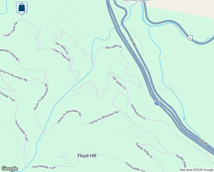 map of restaurants, bars, coffee shops, grocery stores, and more near 93 Fawn Creek Lane in Evergreen