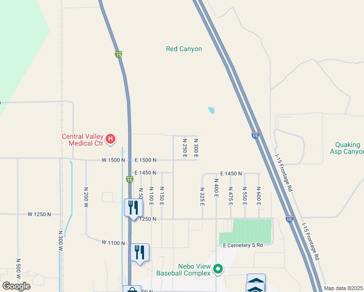map of restaurants, bars, coffee shops, grocery stores, and more near 1567 North 250 East in Nephi