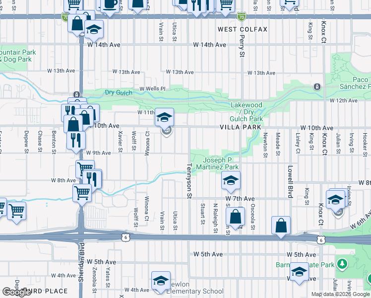 map of restaurants, bars, coffee shops, grocery stores, and more near 936 Tennyson Street in Denver
