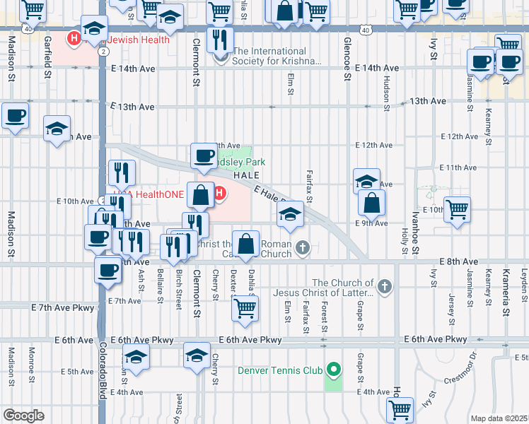 map of restaurants, bars, coffee shops, grocery stores, and more near 955 Eudora Street in Denver