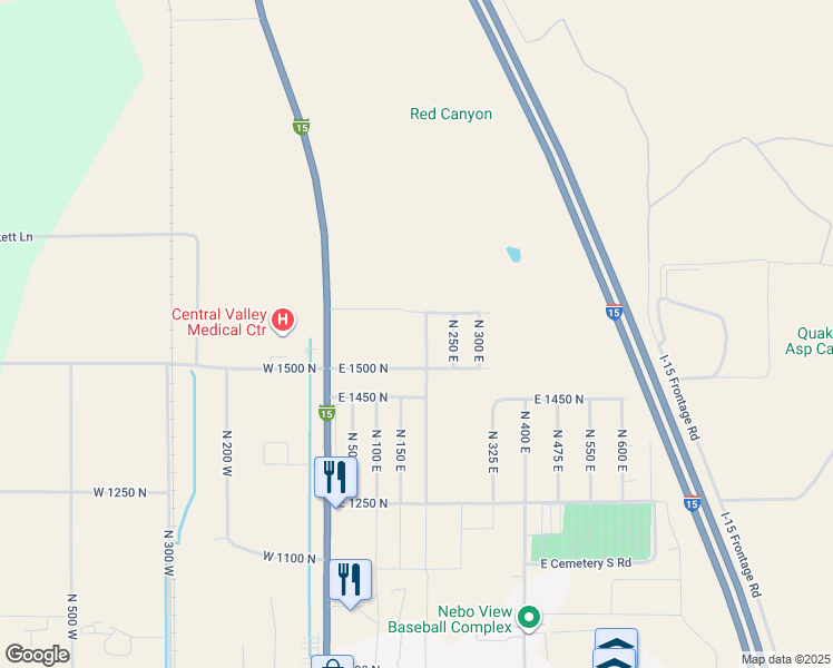 map of restaurants, bars, coffee shops, grocery stores, and more near 1607 North 200 East in Nephi