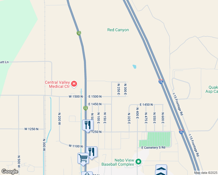 map of restaurants, bars, coffee shops, grocery stores, and more near 1577 North 200 East in Nephi