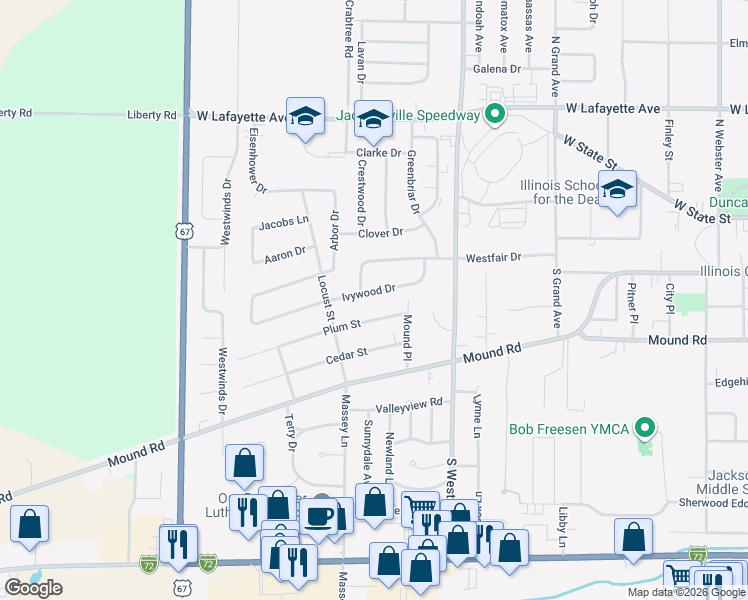 map of restaurants, bars, coffee shops, grocery stores, and more near 8-16 Ivywood Dr in Jacksonville